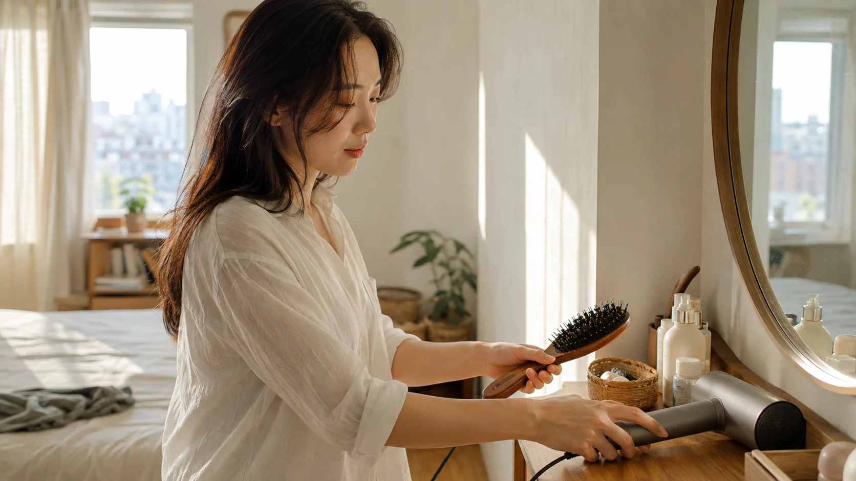 두피 관리 조건을 살피는 생활 장면