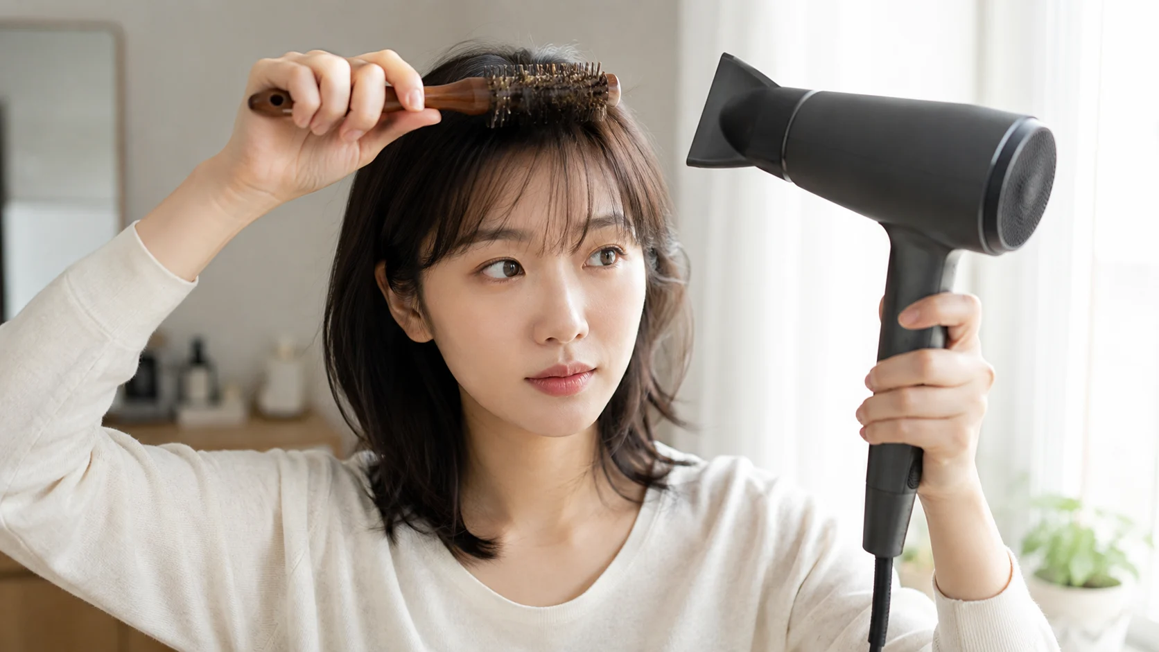 헤어스타일을 함께 비교하는 한국인 남녀