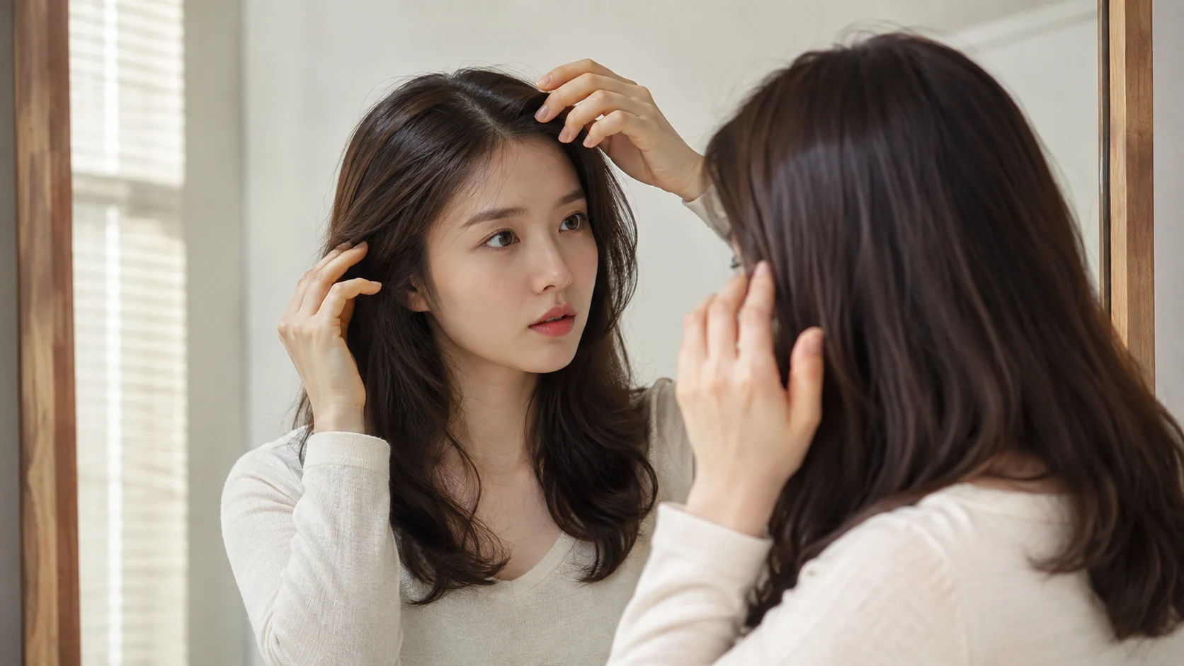 단발 헤어스타일 관리 방법을 비교하는 참고 장면